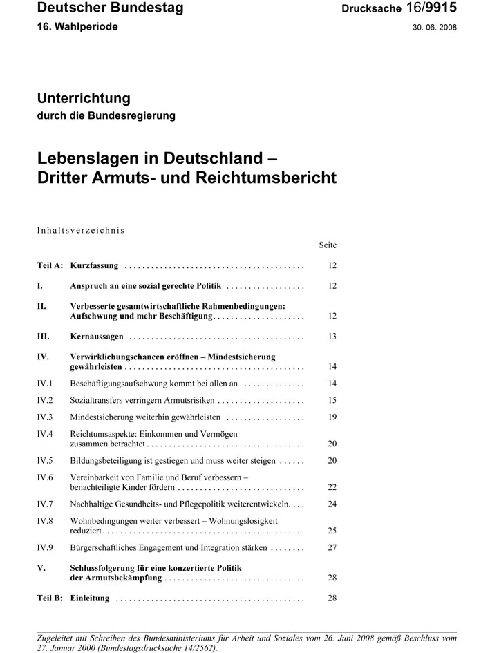 Lebenslagen in Deutschland - Dritter Armuts- und Reichtumsbericht der Bundesregierung